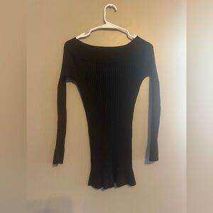 Pink Rose Black off the shoulder Ribbed Sweater